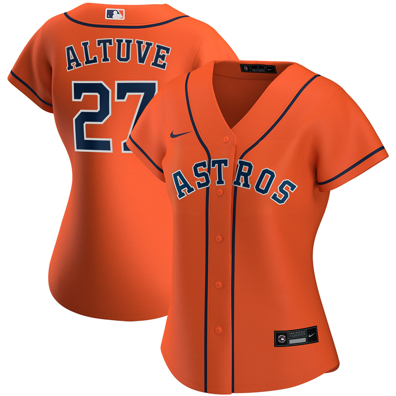 2020 MLB Women Houston Astros #27 Jose Altuve Nike Orange Alternate 2020 Replica Player Jersey 1->women mlb jersey->Women Jersey